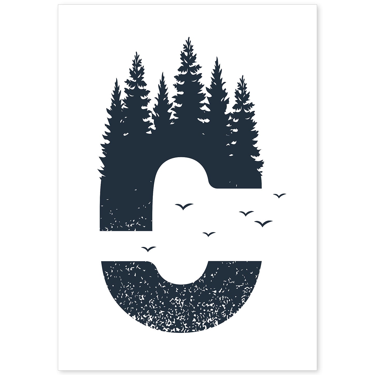 Letra C con bosque y pajaros. Naturaleza.Posters de letras con diseño.-Artwork-Nacnic-A4-Sin marco-Nacnic Estudio SL