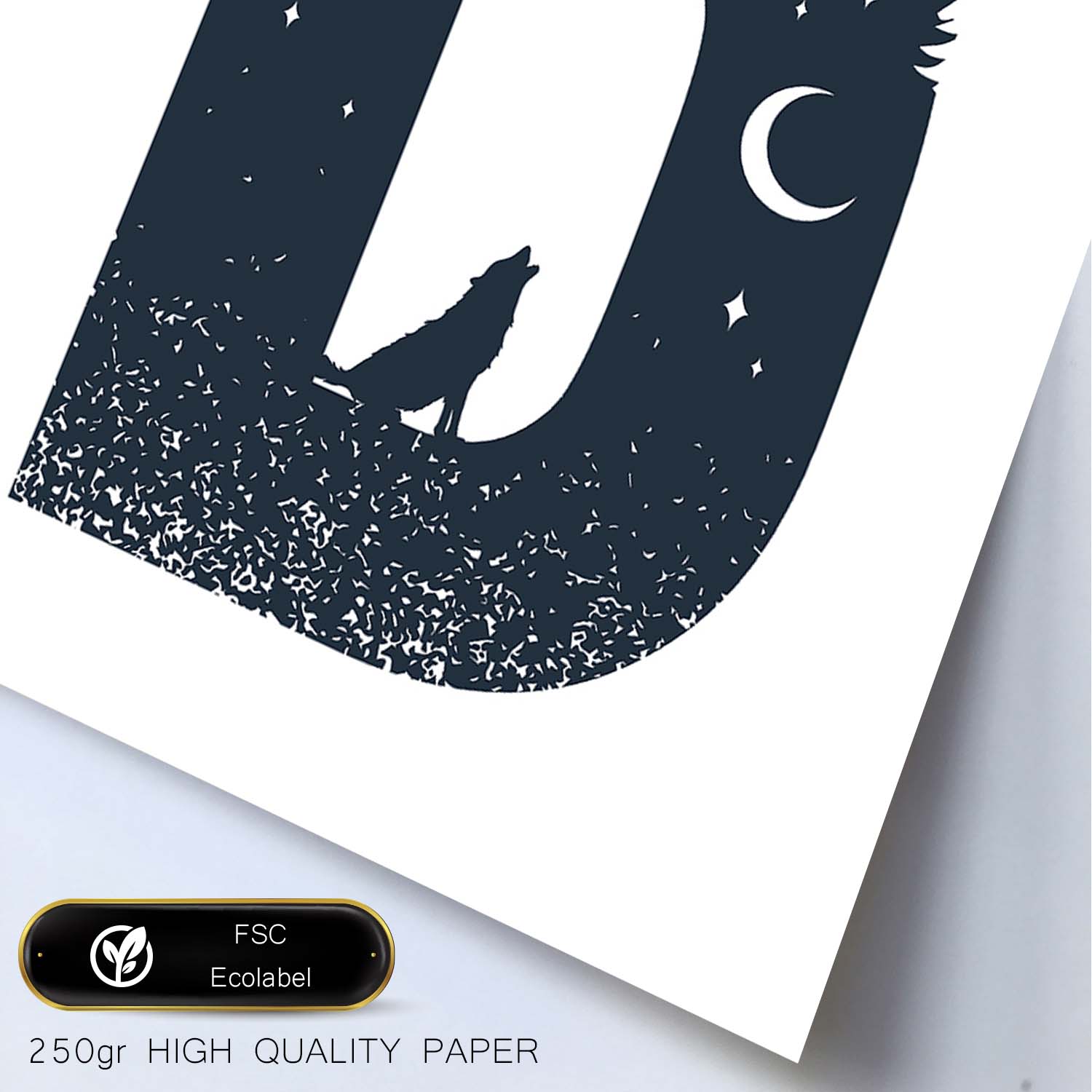 Letra D con bosque, lobo y luna. Naturaleza.Posters de letras con diseño.-Artwork-Nacnic-Nacnic Estudio SL