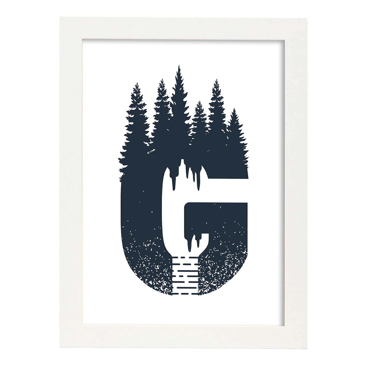 Letra G con bosque y montañas. Naturaleza.Posters de letras con diseño.-Artwork-Nacnic-A3-Marco Blanco-Nacnic Estudio SL