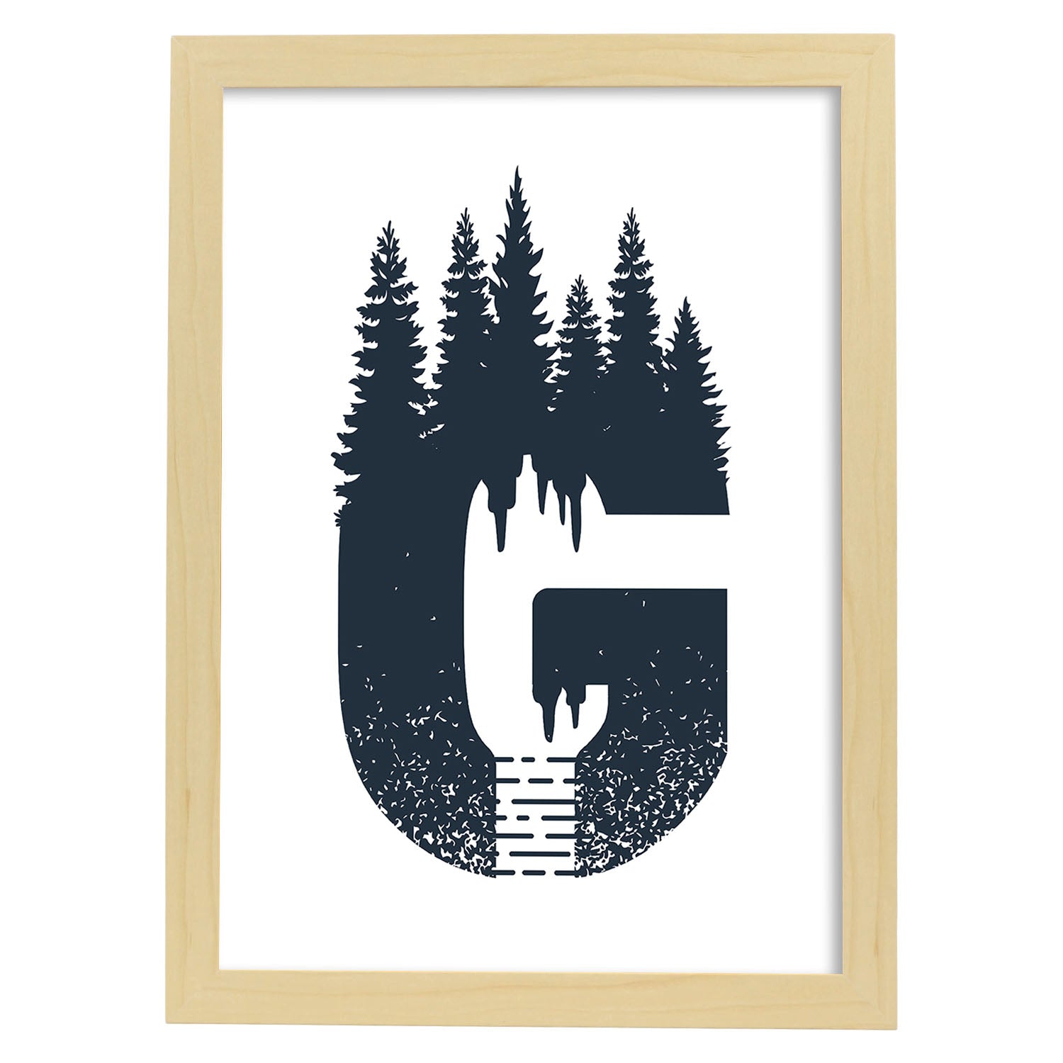 Letra G con bosque y montañas. Naturaleza.Posters de letras con diseño.-Artwork-Nacnic-A3-Marco Madera clara-Nacnic Estudio SL
