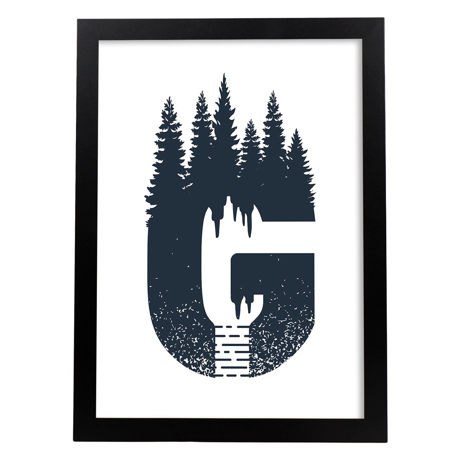 Letra G con bosque y montañas. Naturaleza.Posters de letras con diseño.-Artwork-Nacnic-A3-Marco Negro-Nacnic Estudio SL