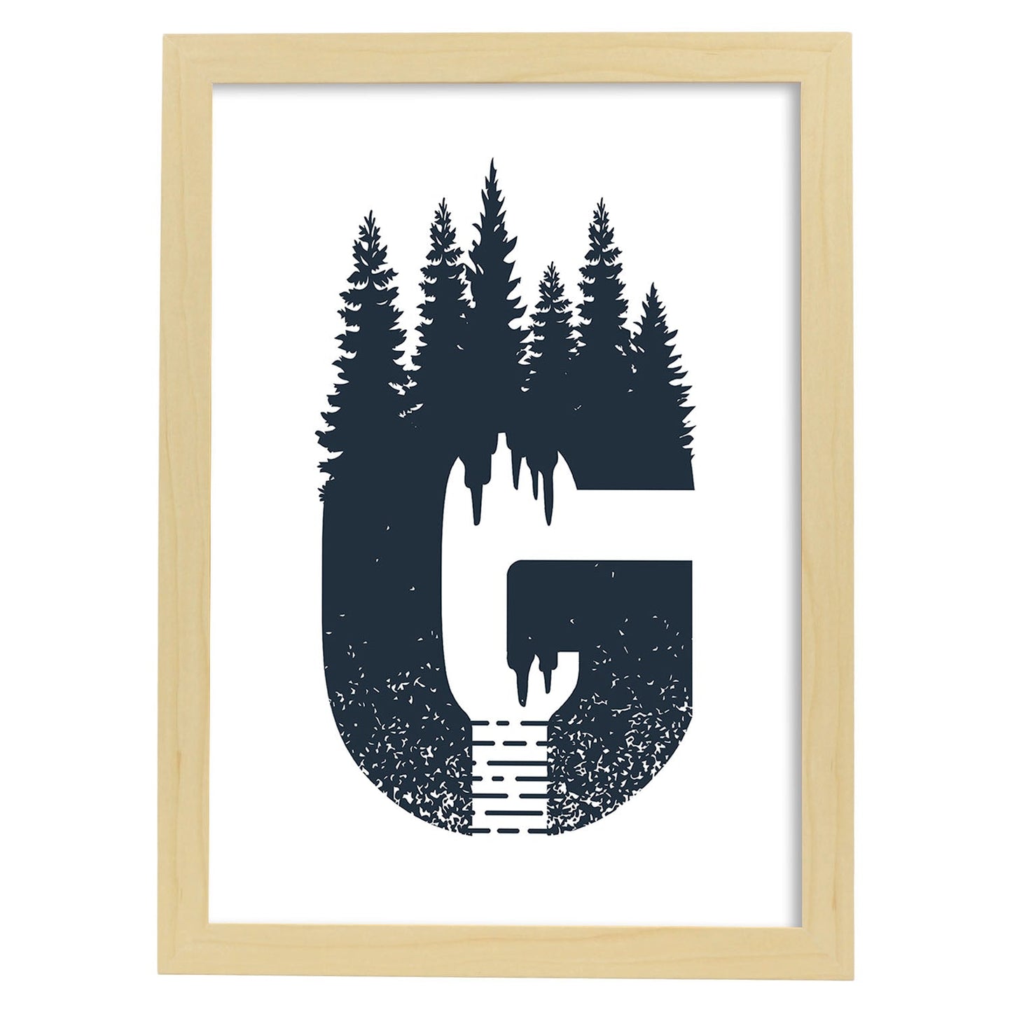 Letra G con bosque y montañas. Naturaleza.Posters de letras con diseño.-Artwork-Nacnic-A4-Marco Madera clara-Nacnic Estudio SL
