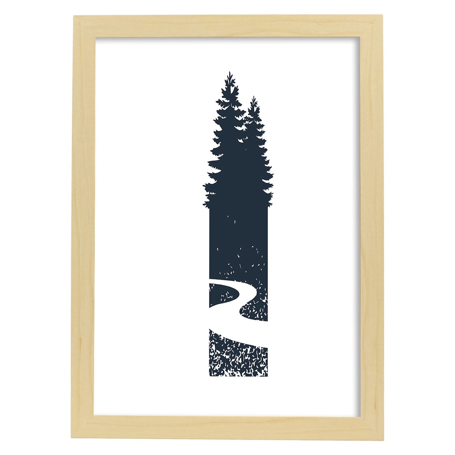 Letra I con bosque,sendero y montañas. Naturaleza.Posters de letras con diseño.-Artwork-Nacnic-A3-Marco Madera clara-Nacnic Estudio SL