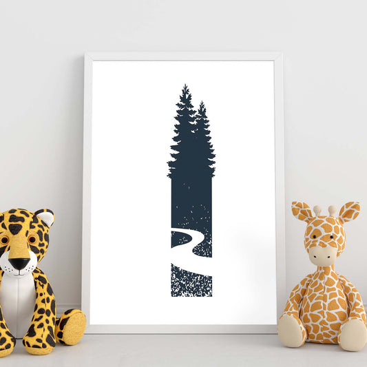 Letra I con bosque,sendero y montañas. Naturaleza.Posters de letras con diseño.-Artwork-Nacnic-Nacnic Estudio SL