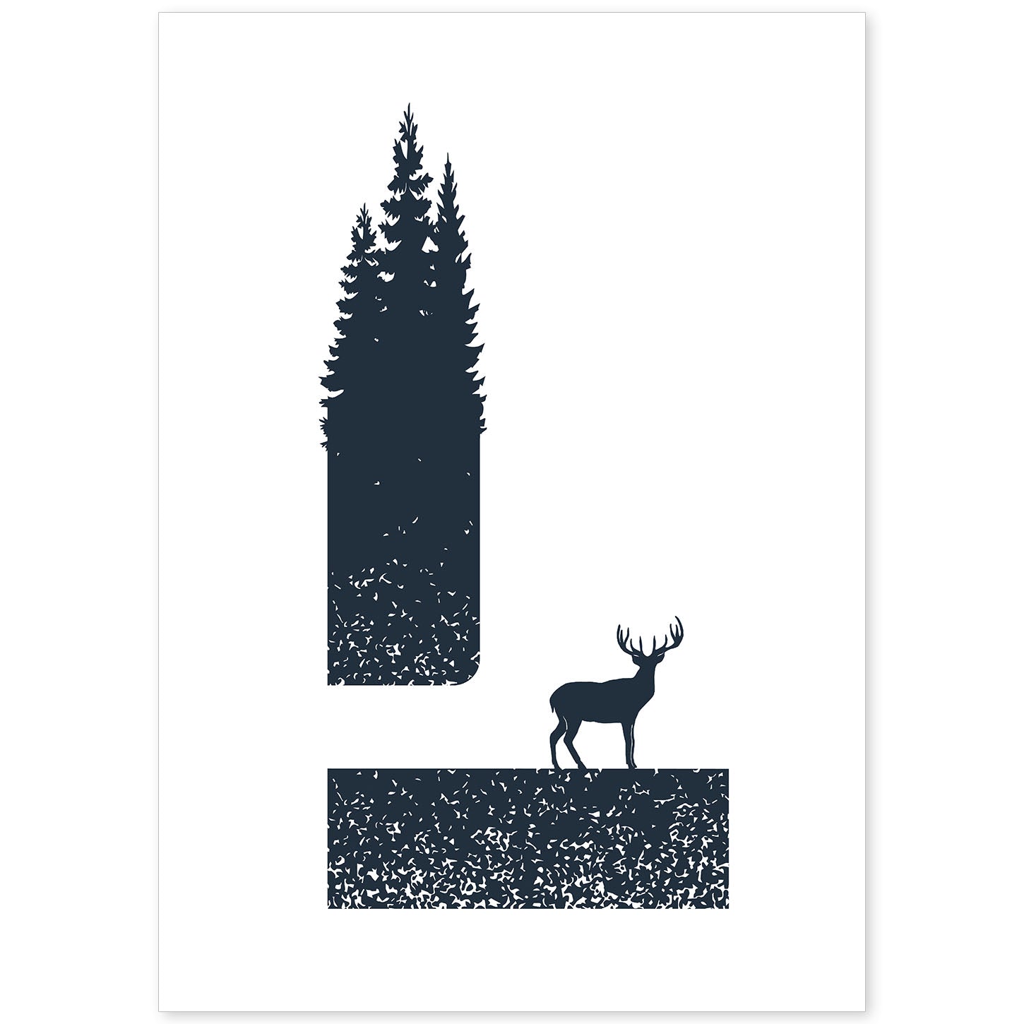 Letra L con bosque, ciervo y montañas. Naturaleza.Posters de letras con diseño.-Artwork-Nacnic-A4-Sin marco-Nacnic Estudio SL
