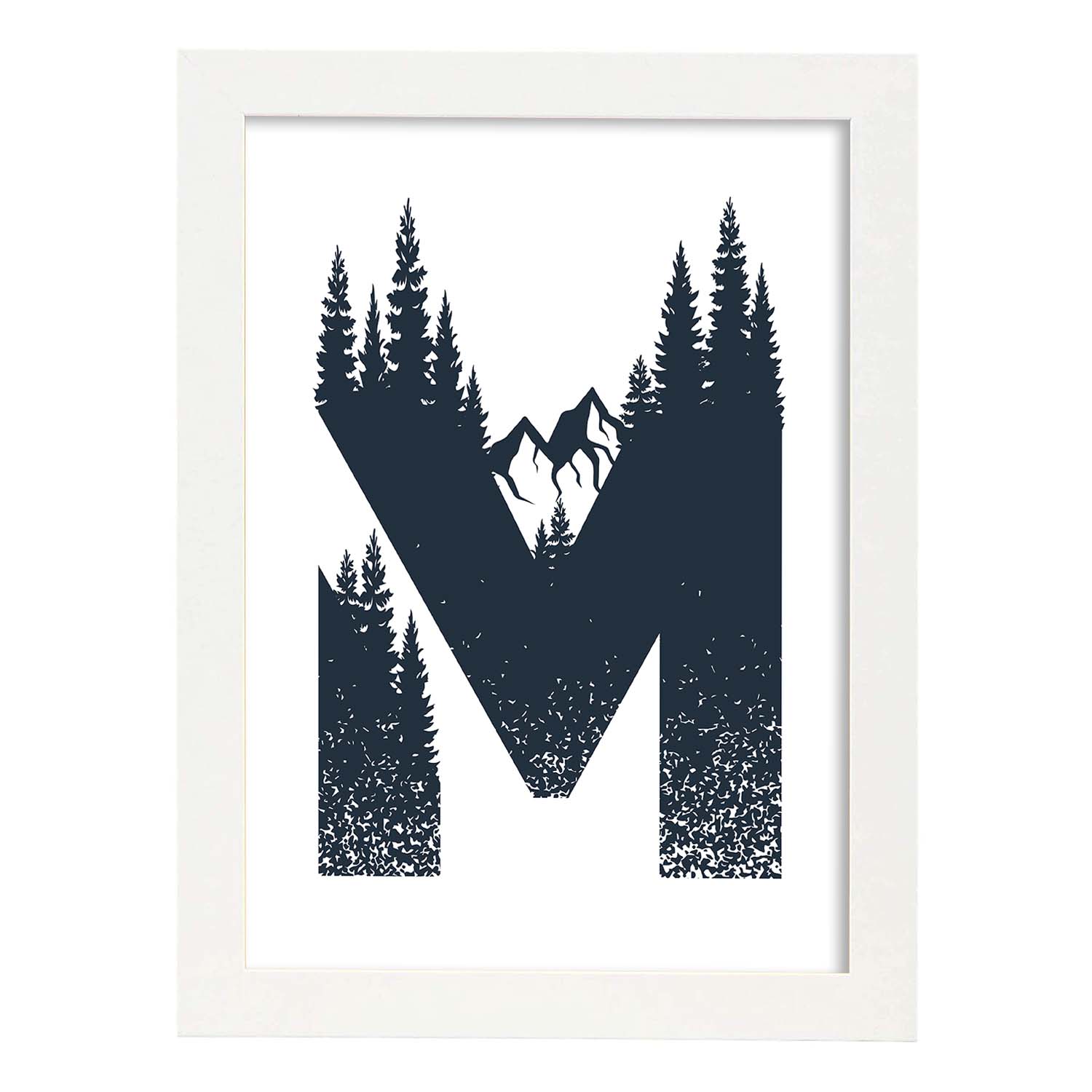 Letra M con bosque y montañas. Naturaleza.Posters de letras con diseño.-Artwork-Nacnic-A3-Marco Blanco-Nacnic Estudio SL