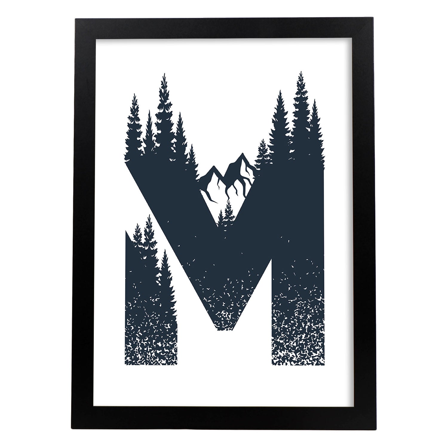 Letra M con bosque y montañas. Naturaleza.Posters de letras con diseño.-Artwork-Nacnic-A3-Marco Negro-Nacnic Estudio SL