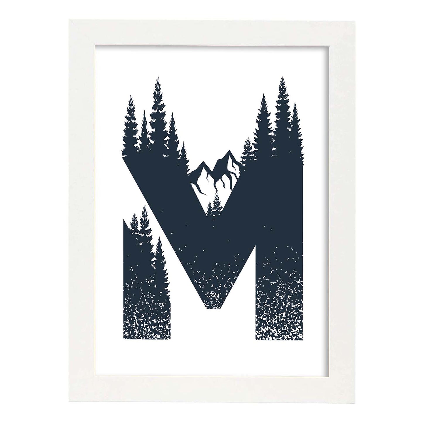 Letra M con bosque y montañas. Naturaleza.Posters de letras con diseño.-Artwork-Nacnic-A4-Marco Blanco-Nacnic Estudio SL