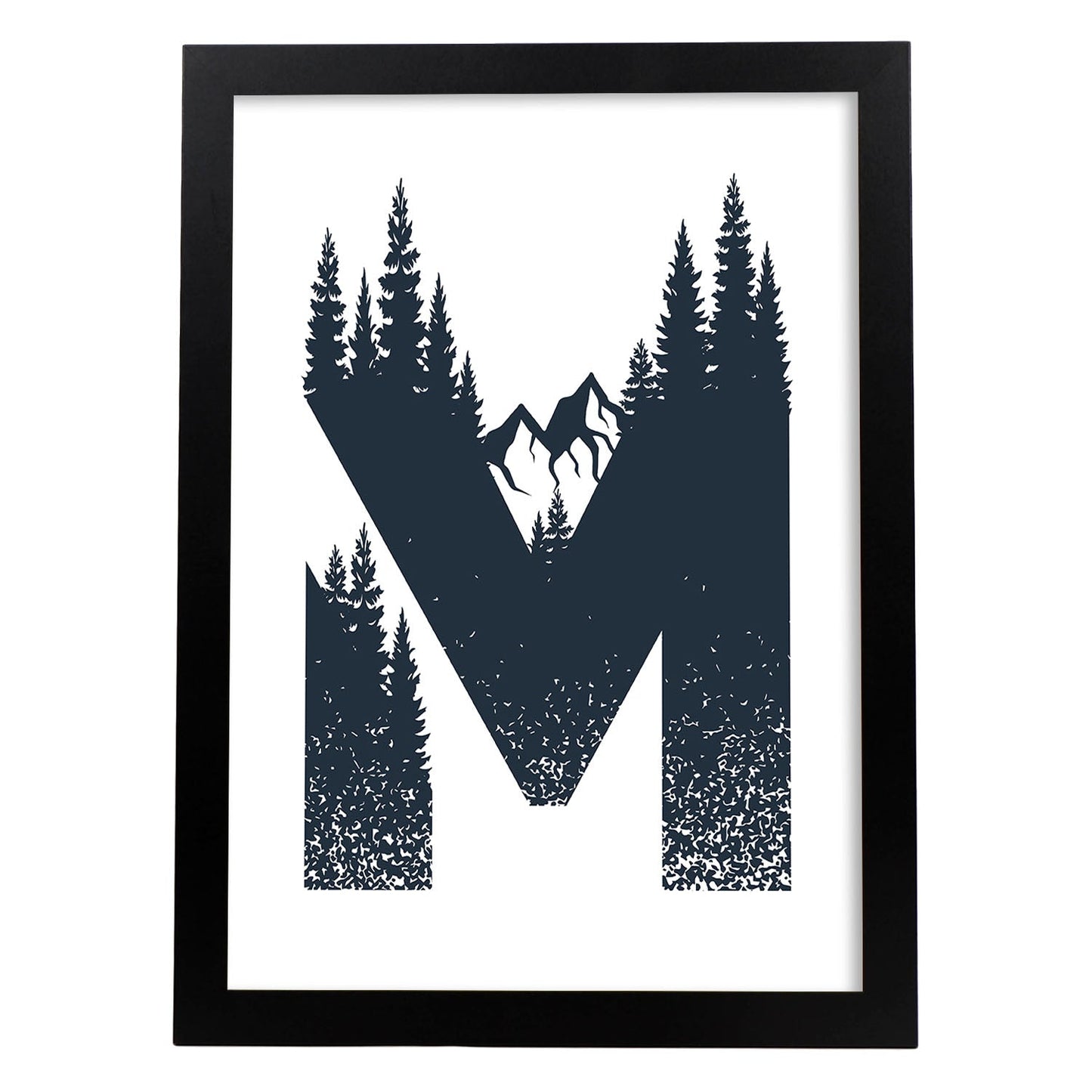 Letra M con bosque y montañas. Naturaleza.Posters de letras con diseño.-Artwork-Nacnic-A4-Marco Negro-Nacnic Estudio SL