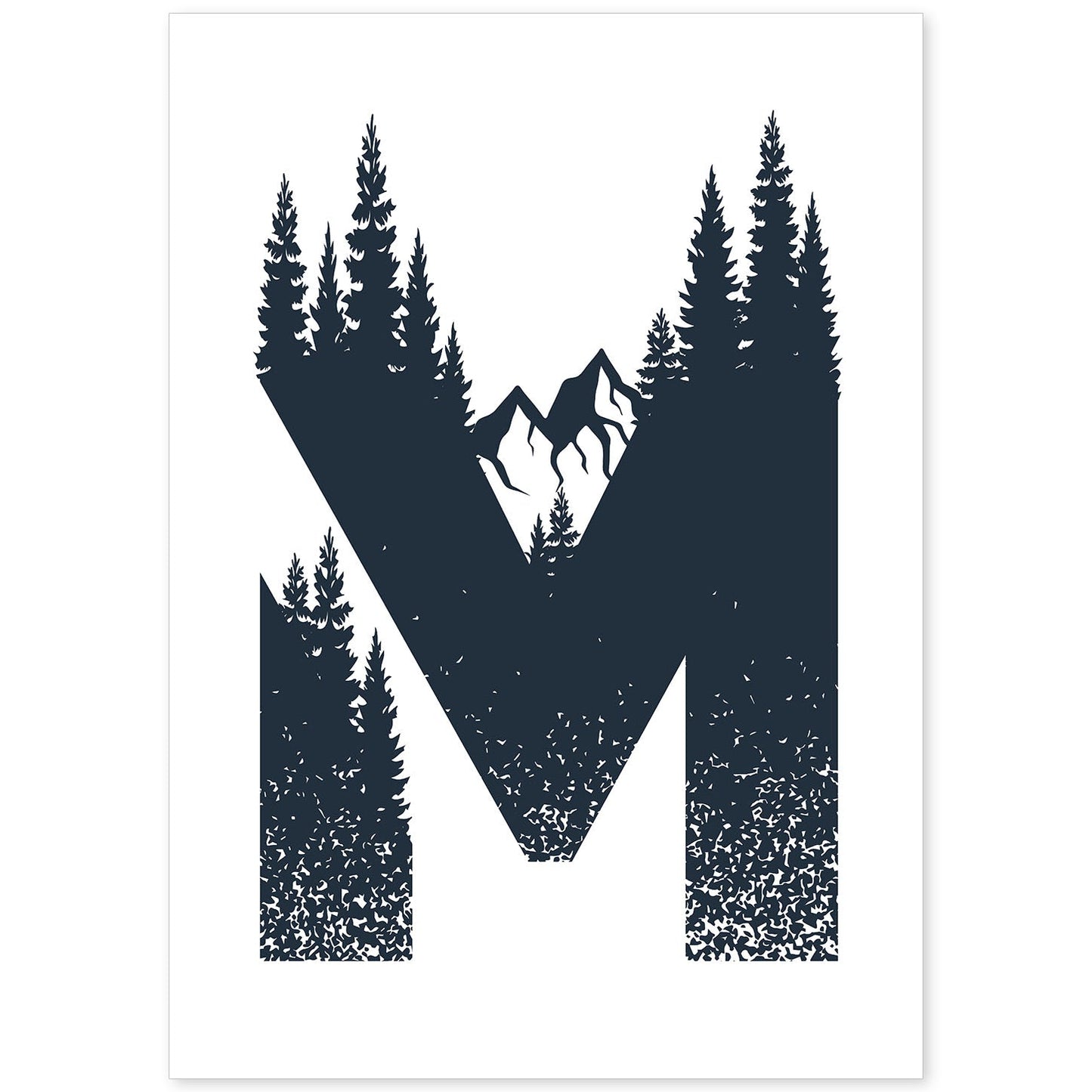 Letra M con bosque y montañas. Naturaleza.Posters de letras con diseño.-Artwork-Nacnic-A4-Sin marco-Nacnic Estudio SL