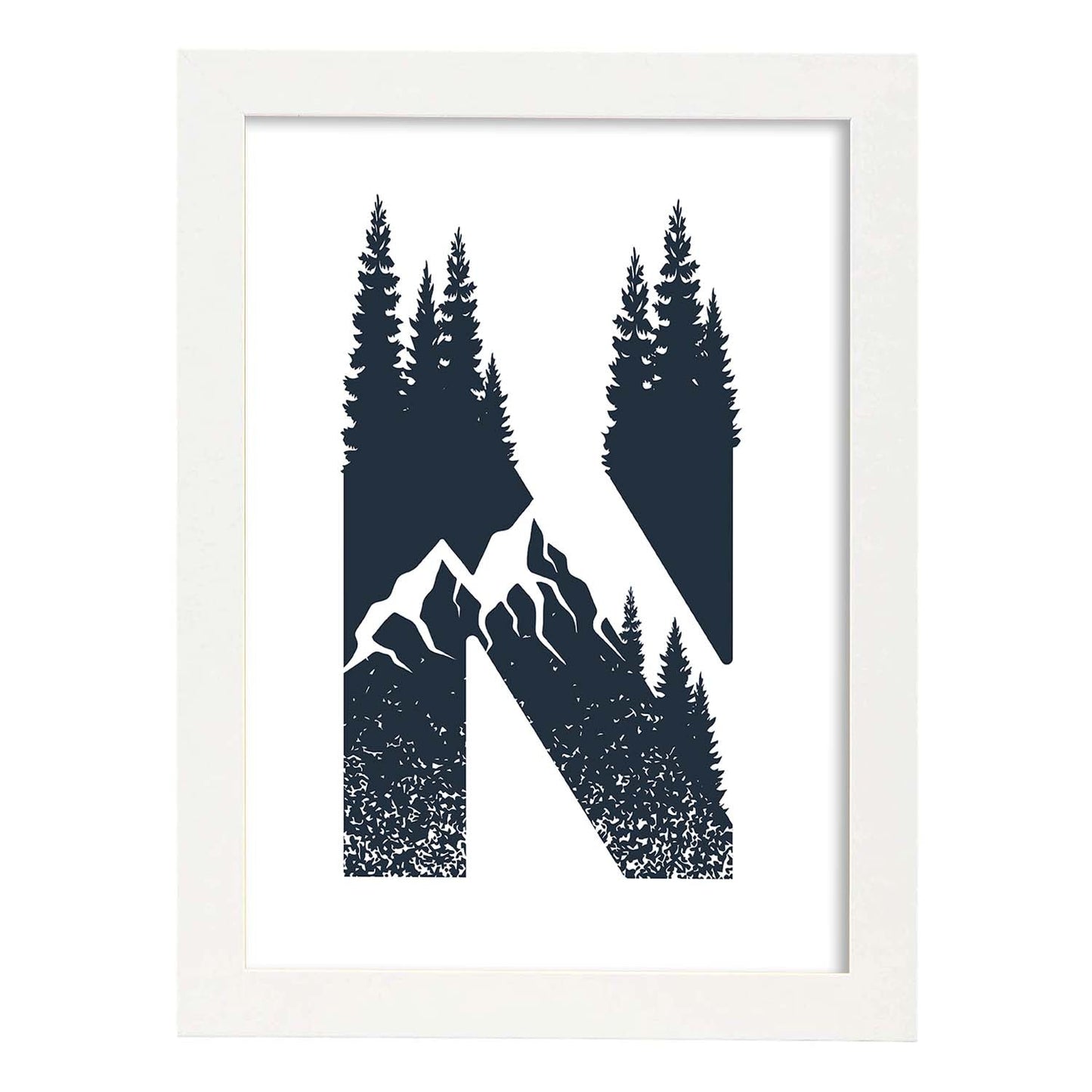 Letra N con bosque y montañas. Naturaleza.Posters de letras con diseño.-Artwork-Nacnic-A3-Marco Blanco-Nacnic Estudio SL