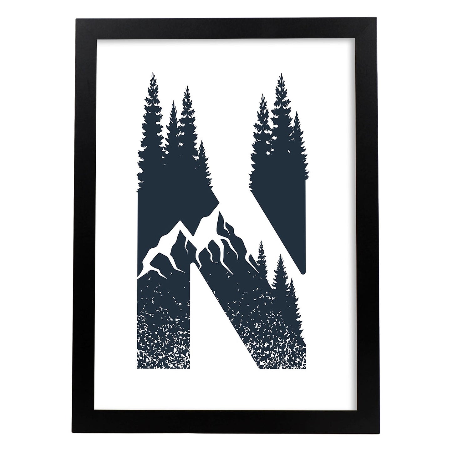 Letra N con bosque y montañas. Naturaleza.Posters de letras con diseño.-Artwork-Nacnic-A3-Marco Negro-Nacnic Estudio SL