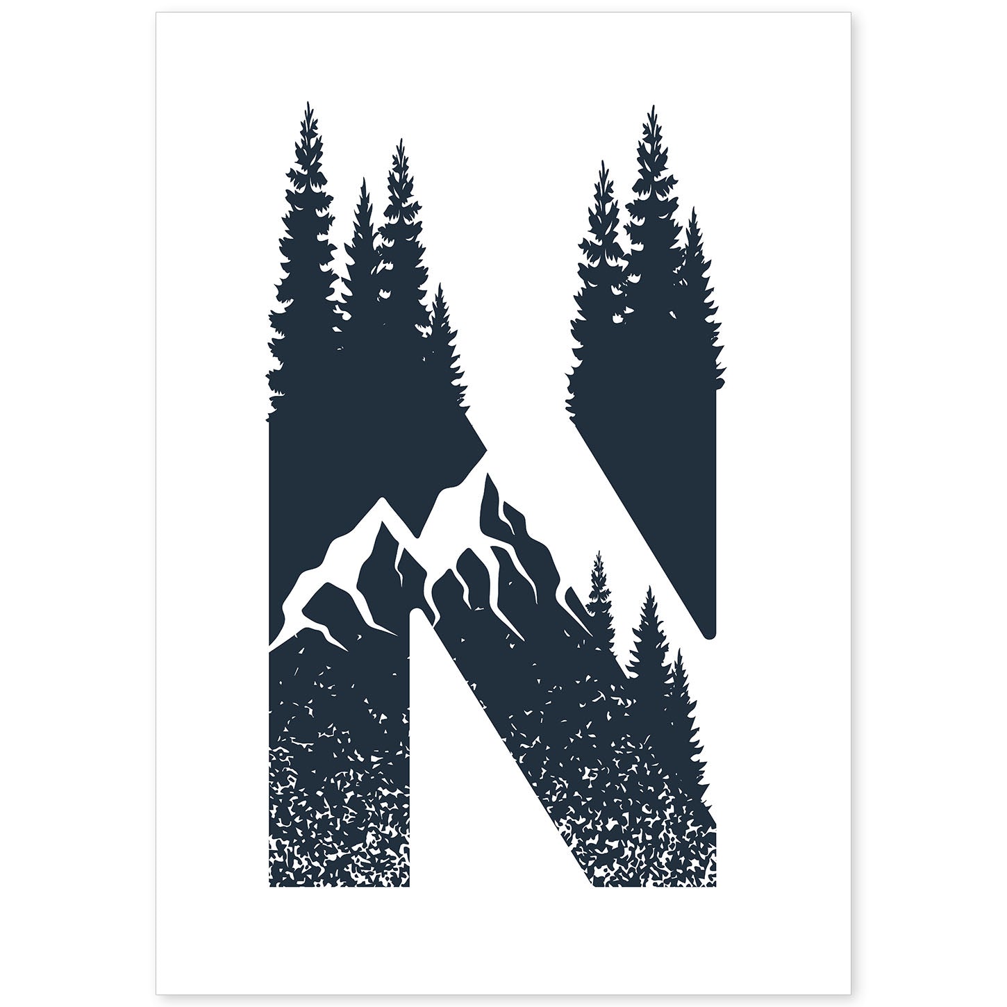 Letra N con bosque y montañas. Naturaleza.Posters de letras con diseño.-Artwork-Nacnic-A4-Sin marco-Nacnic Estudio SL