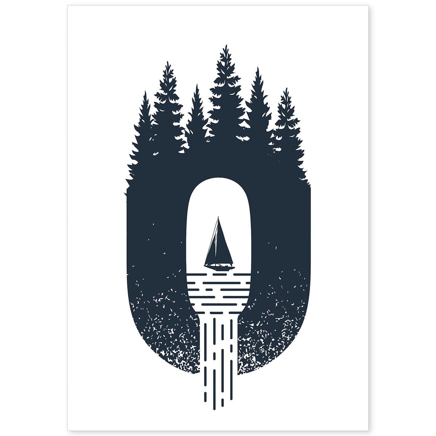 Letra O con bosque velero y montañas. Naturaleza.Posters de letras con diseño.-Artwork-Nacnic-A4-Sin marco-Nacnic Estudio SL