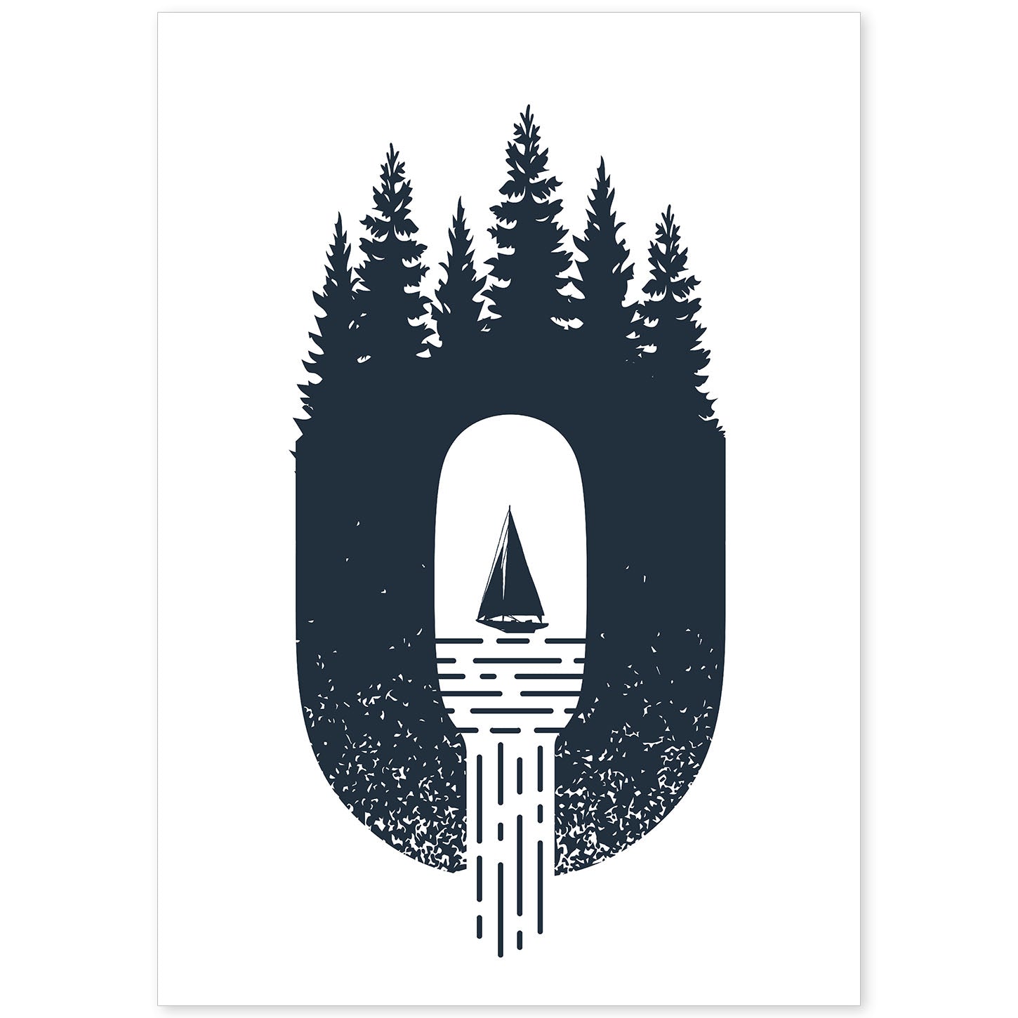 Letra O con bosque velero y montañas. Naturaleza.Posters de letras con diseño.-Artwork-Nacnic-A4-Sin marco-Nacnic Estudio SL