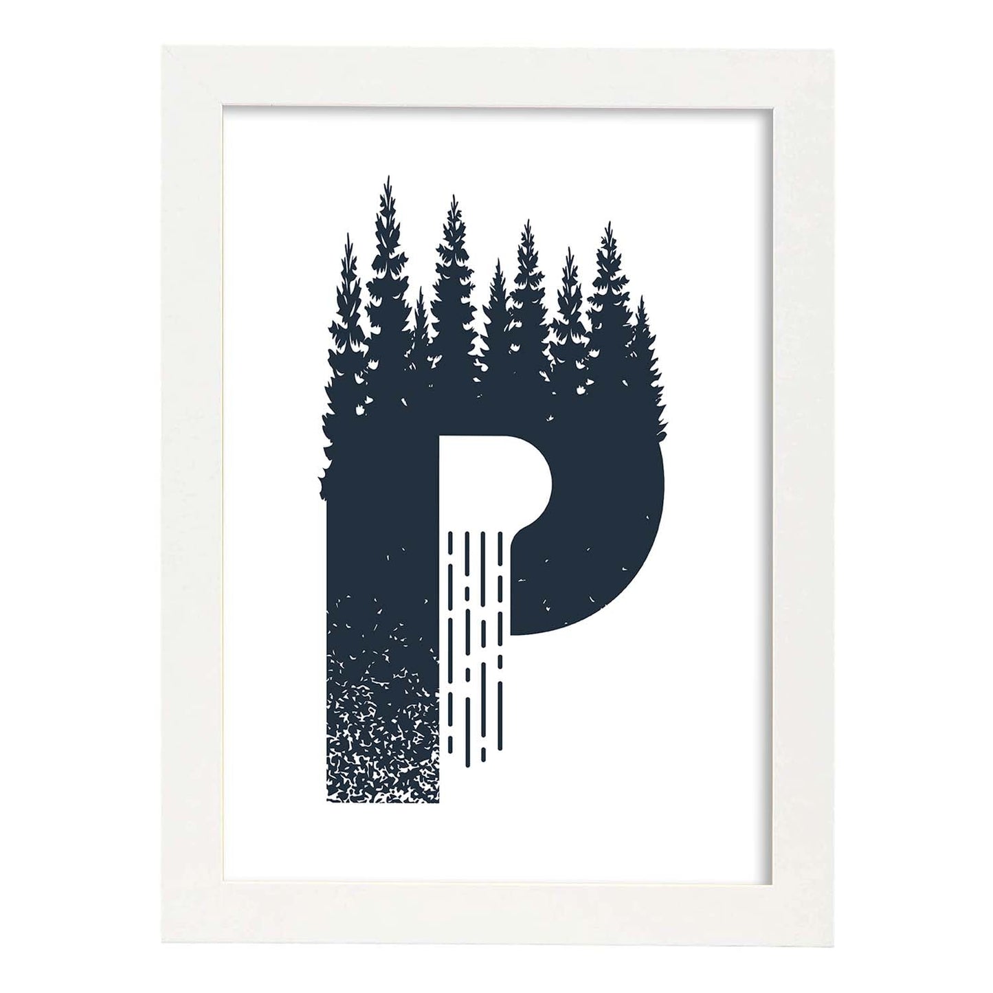 Letra P con bosque y montañas. Naturaleza.Posters de letras con diseño.-Artwork-Nacnic-A3-Marco Blanco-Nacnic Estudio SL