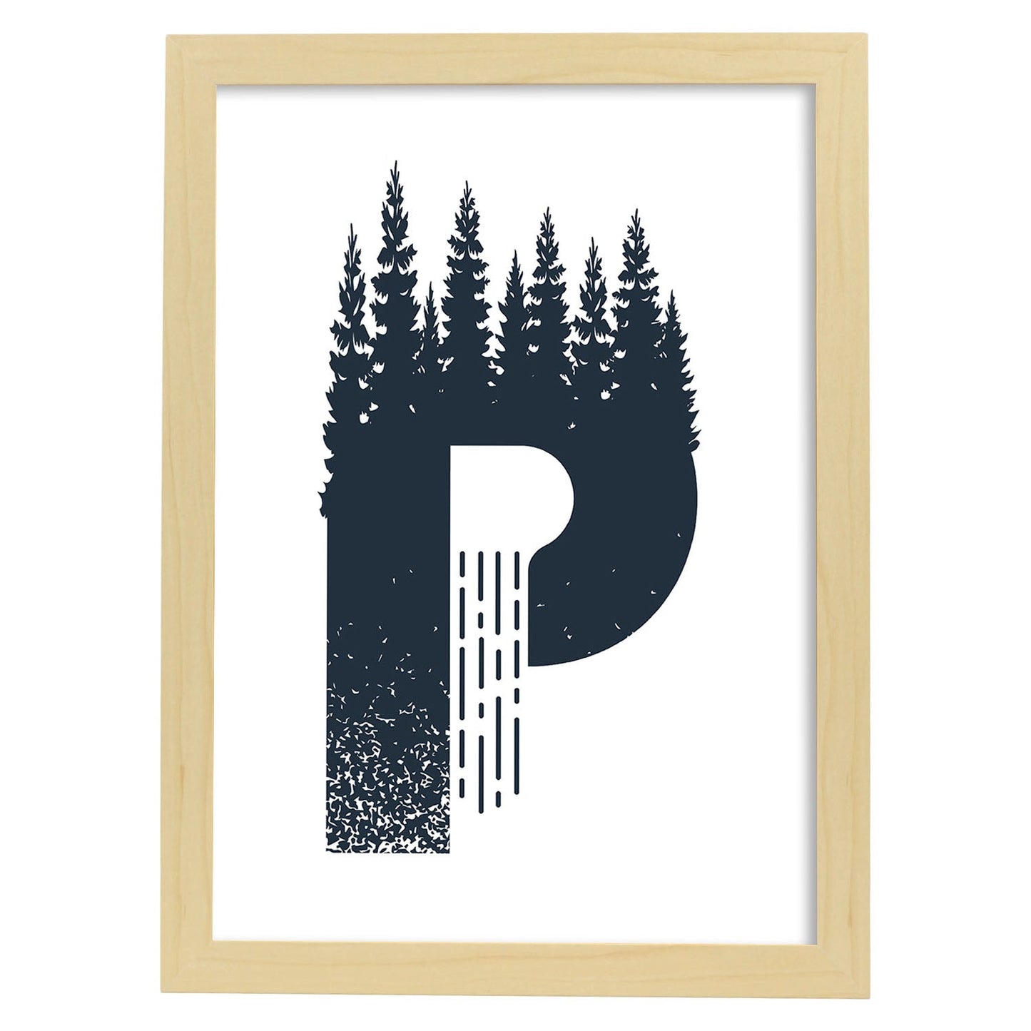 Letra P con bosque y montañas. Naturaleza.Posters de letras con diseño.-Artwork-Nacnic-A3-Marco Madera clara-Nacnic Estudio SL