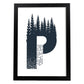 Letra P con bosque y montañas. Naturaleza.Posters de letras con diseño.-Artwork-Nacnic-A3-Marco Negro-Nacnic Estudio SL