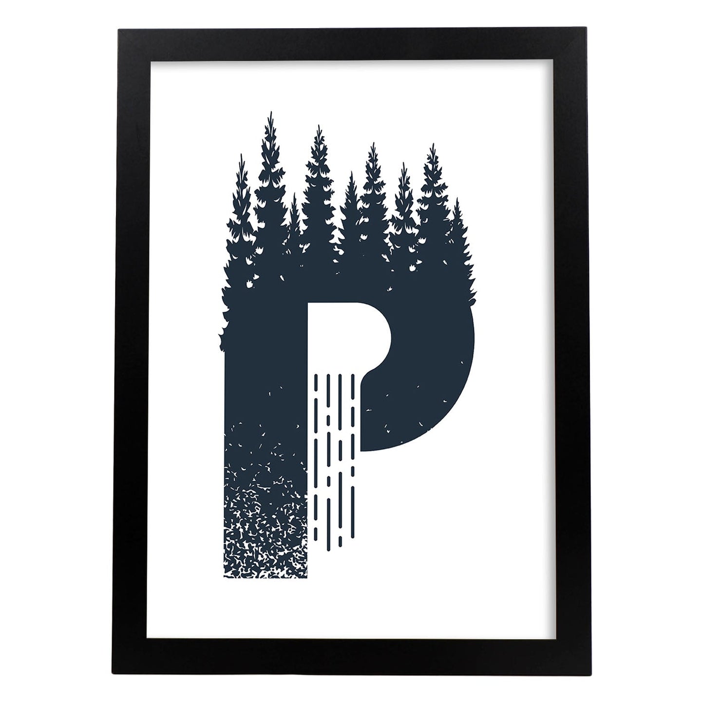 Letra P con bosque y montañas. Naturaleza.Posters de letras con diseño.-Artwork-Nacnic-A3-Marco Negro-Nacnic Estudio SL