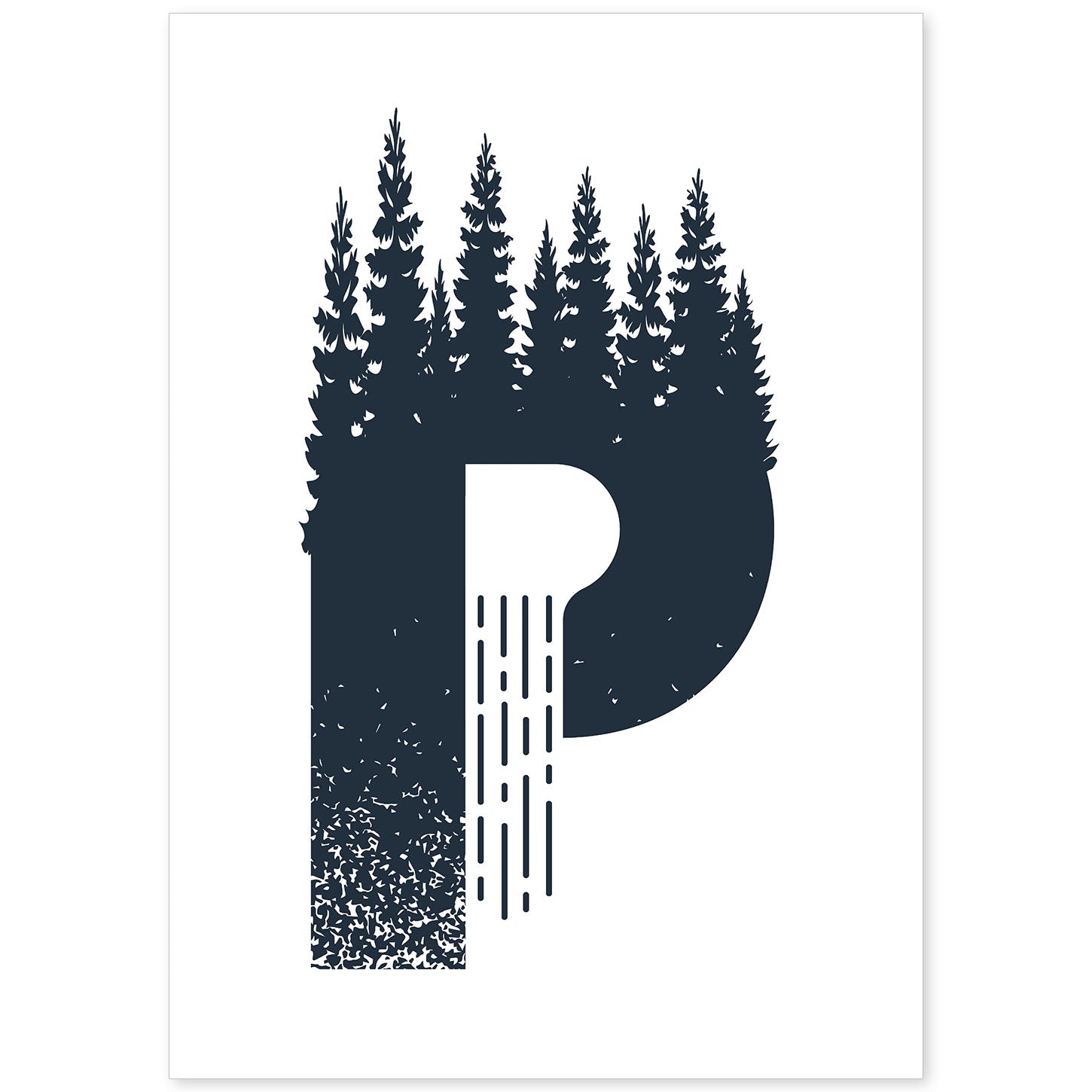Letra P con bosque y montañas. Naturaleza.Posters de letras con diseño.-Artwork-Nacnic-A4-Sin marco-Nacnic Estudio SL