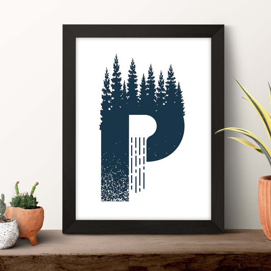 Letra P con bosque y montañas. Naturaleza.Posters de letras con diseño.-Artwork-Nacnic-Nacnic Estudio SL