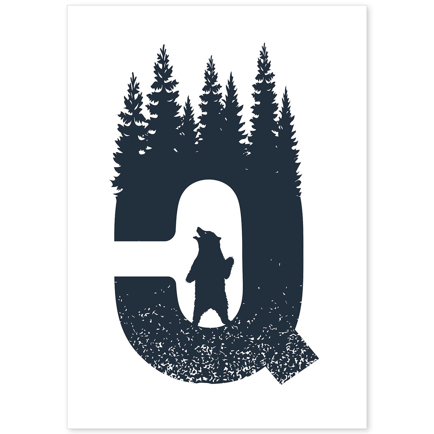 Letra Q con bosque, oso y montañas. Naturaleza.Posters de letras con diseño.-Artwork-Nacnic-A4-Sin marco-Nacnic Estudio SL