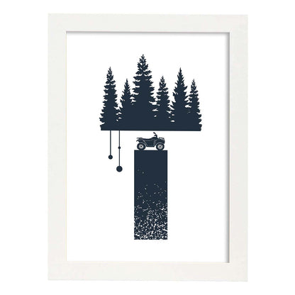 Letra T con bosque, y moto. Naturaleza.Posters de letras con diseño.-Artwork-Nacnic-A4-Marco Blanco-Nacnic Estudio SL