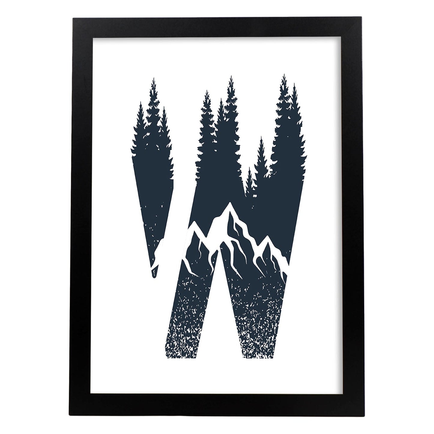 Letra W con bosque y montañas. Naturaleza.Posters de letras con diseño.-Artwork-Nacnic-A3-Marco Negro-Nacnic Estudio SL