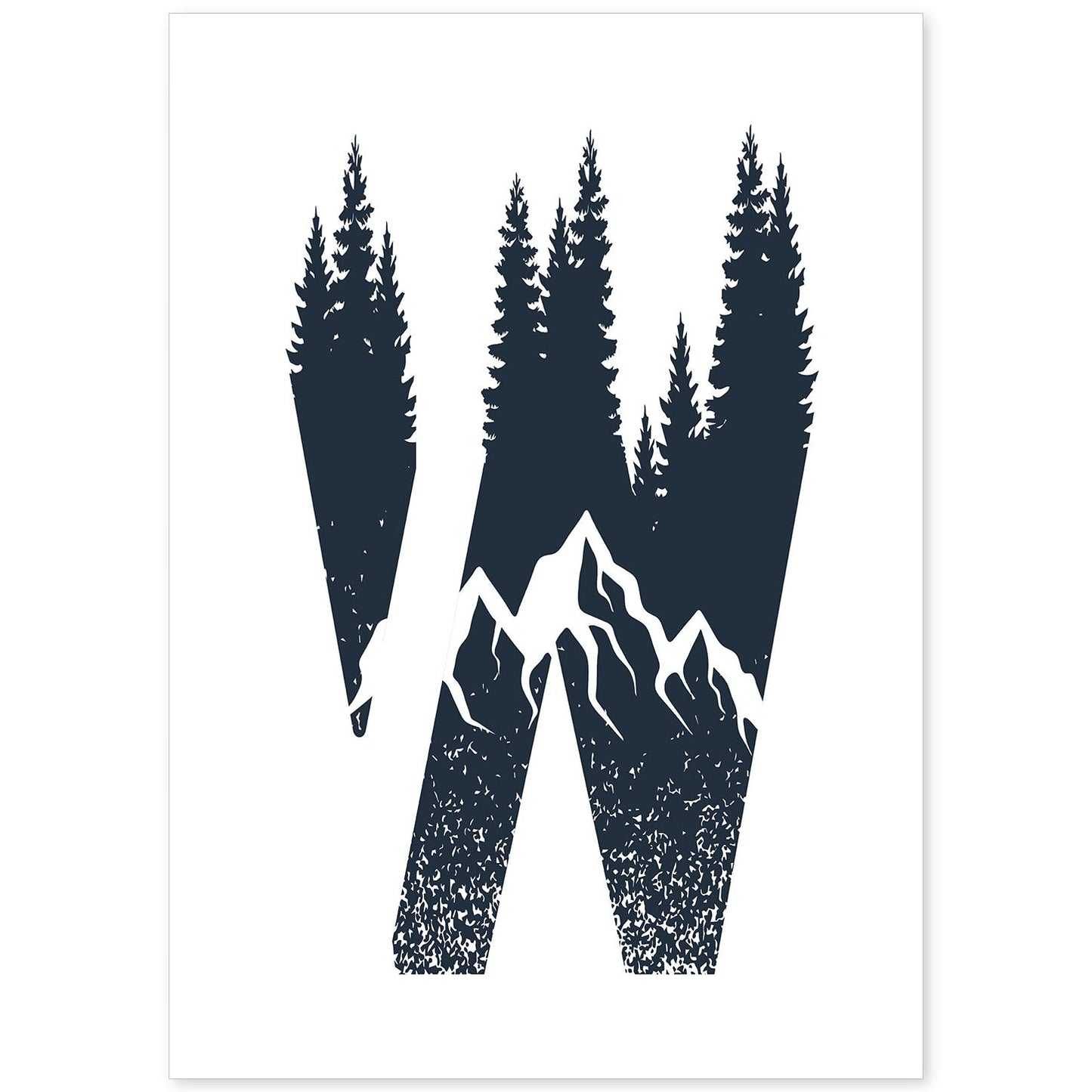 Letra W con bosque y montañas. Naturaleza.Posters de letras con diseño.-Artwork-Nacnic-A4-Sin marco-Nacnic Estudio SL