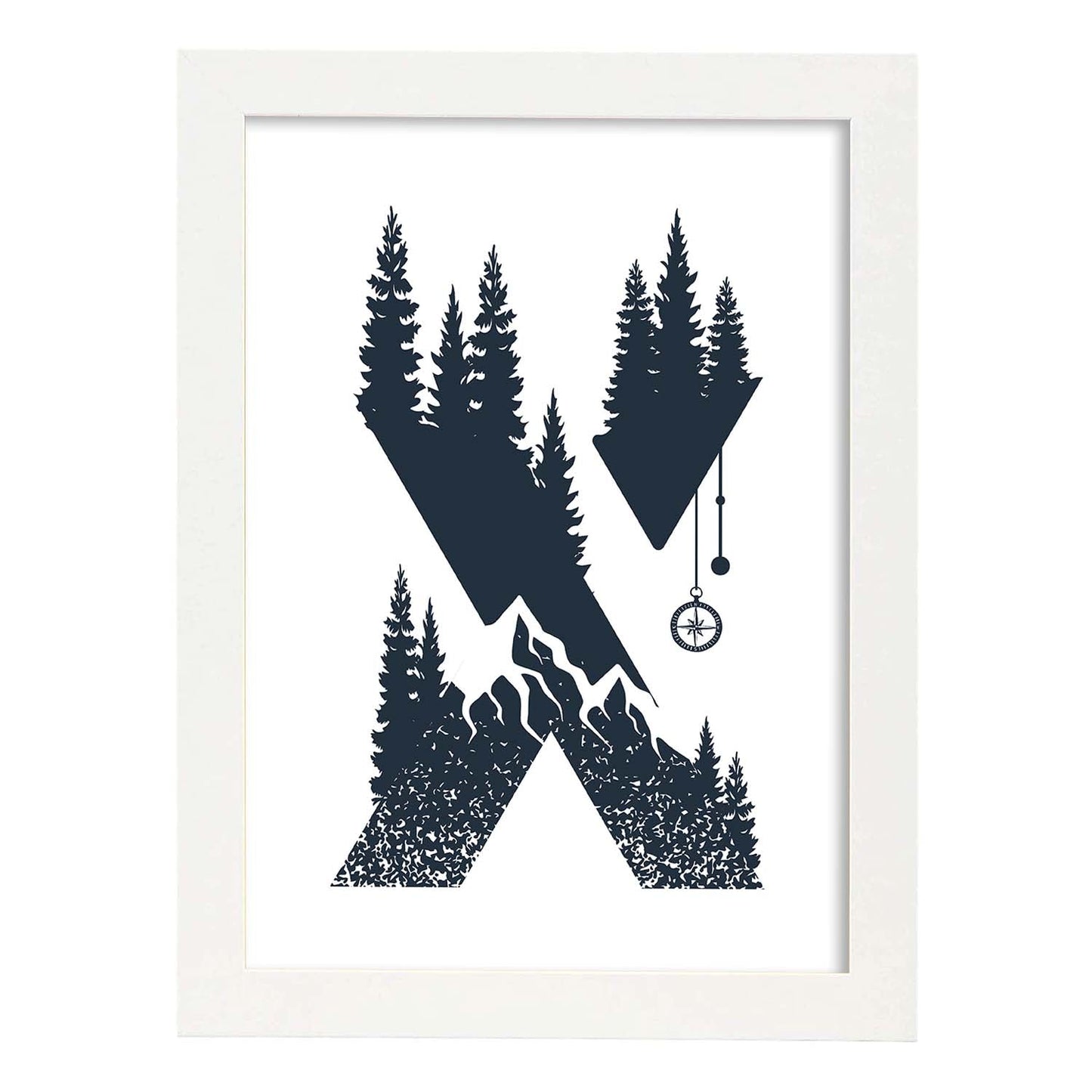 Letra X con bosque y montañas. Naturaleza.Posters de letras con diseño.-Artwork-Nacnic-A3-Marco Blanco-Nacnic Estudio SL