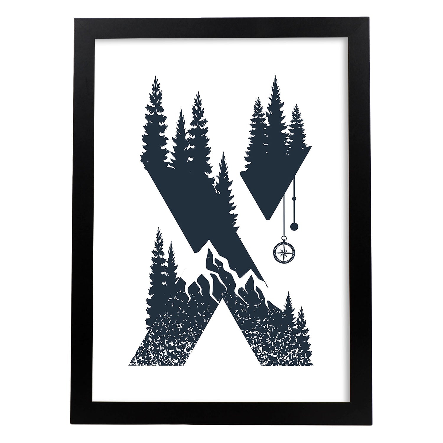 Letra X con bosque y montañas. Naturaleza.Posters de letras con diseño.-Artwork-Nacnic-A3-Marco Negro-Nacnic Estudio SL