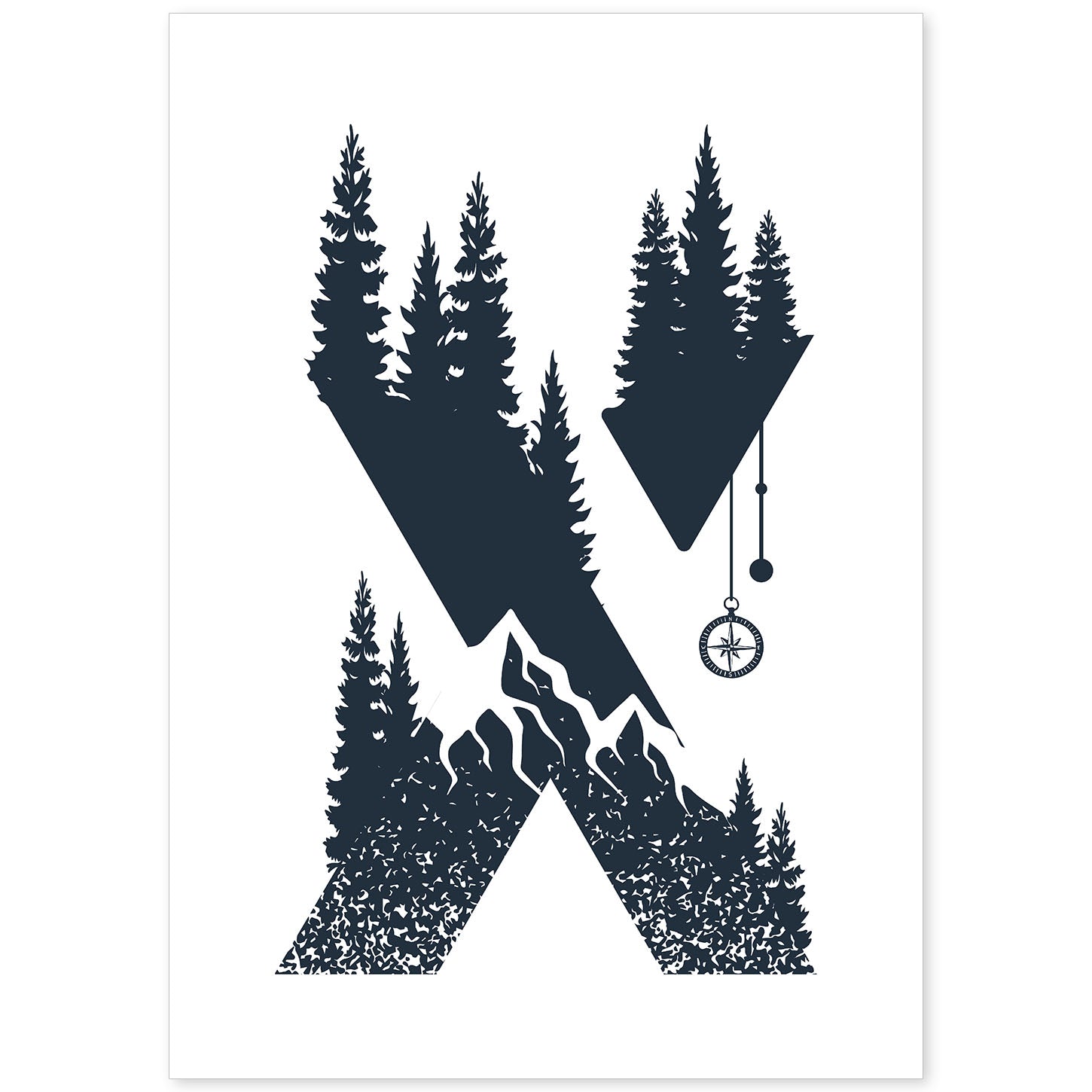 Letra X con bosque y montañas. Naturaleza.Posters de letras con diseño.-Artwork-Nacnic-A4-Sin marco-Nacnic Estudio SL