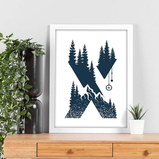 Letra X con bosque y montañas. Naturaleza.Posters de letras con diseño.-Artwork-Nacnic-Nacnic Estudio SL