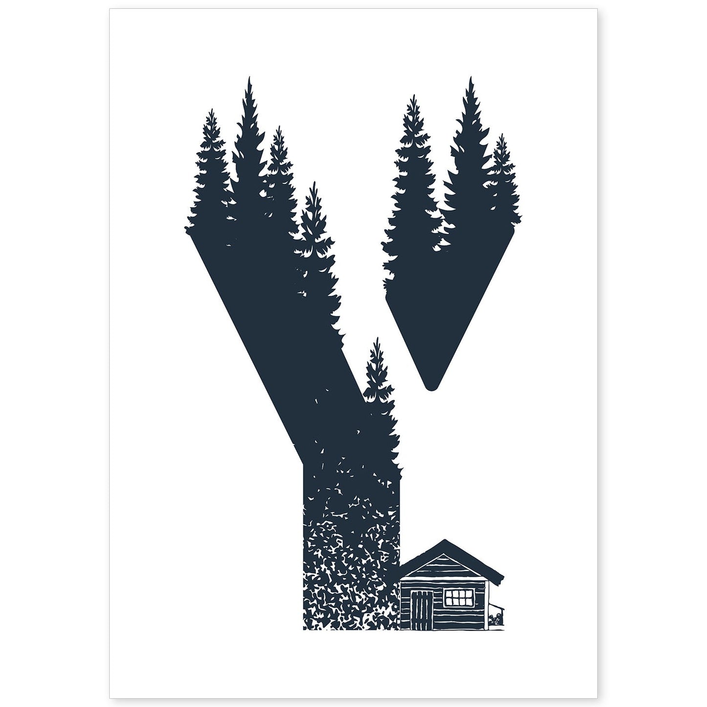 Letra Y con bosque y cabaña. Naturaleza.Posters de letras con diseño.-Artwork-Nacnic-A4-Sin marco-Nacnic Estudio SL