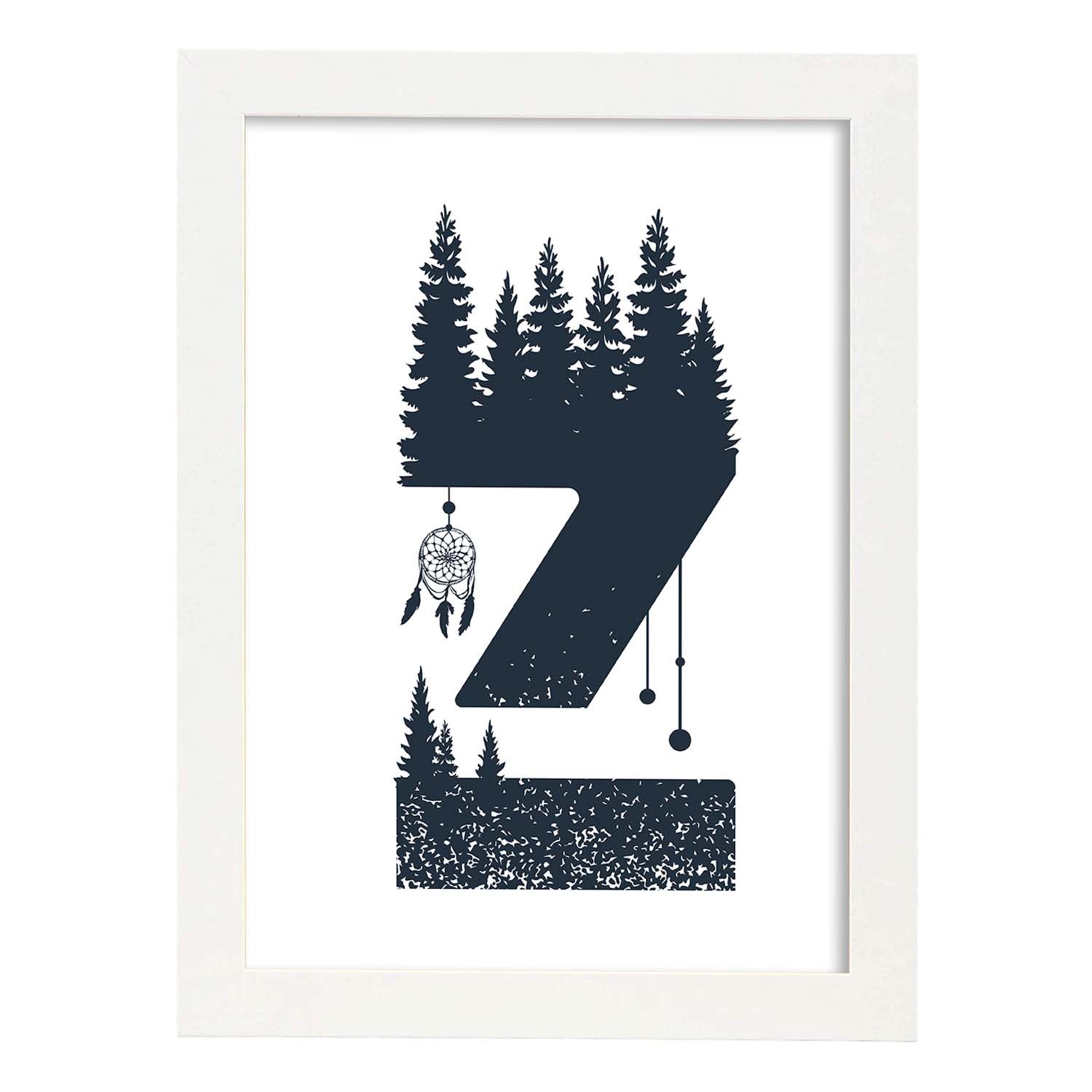 Letra Z con bosque y montañas. Naturaleza.Posters de letras con diseño.-Artwork-Nacnic-A3-Marco Blanco-Nacnic Estudio SL