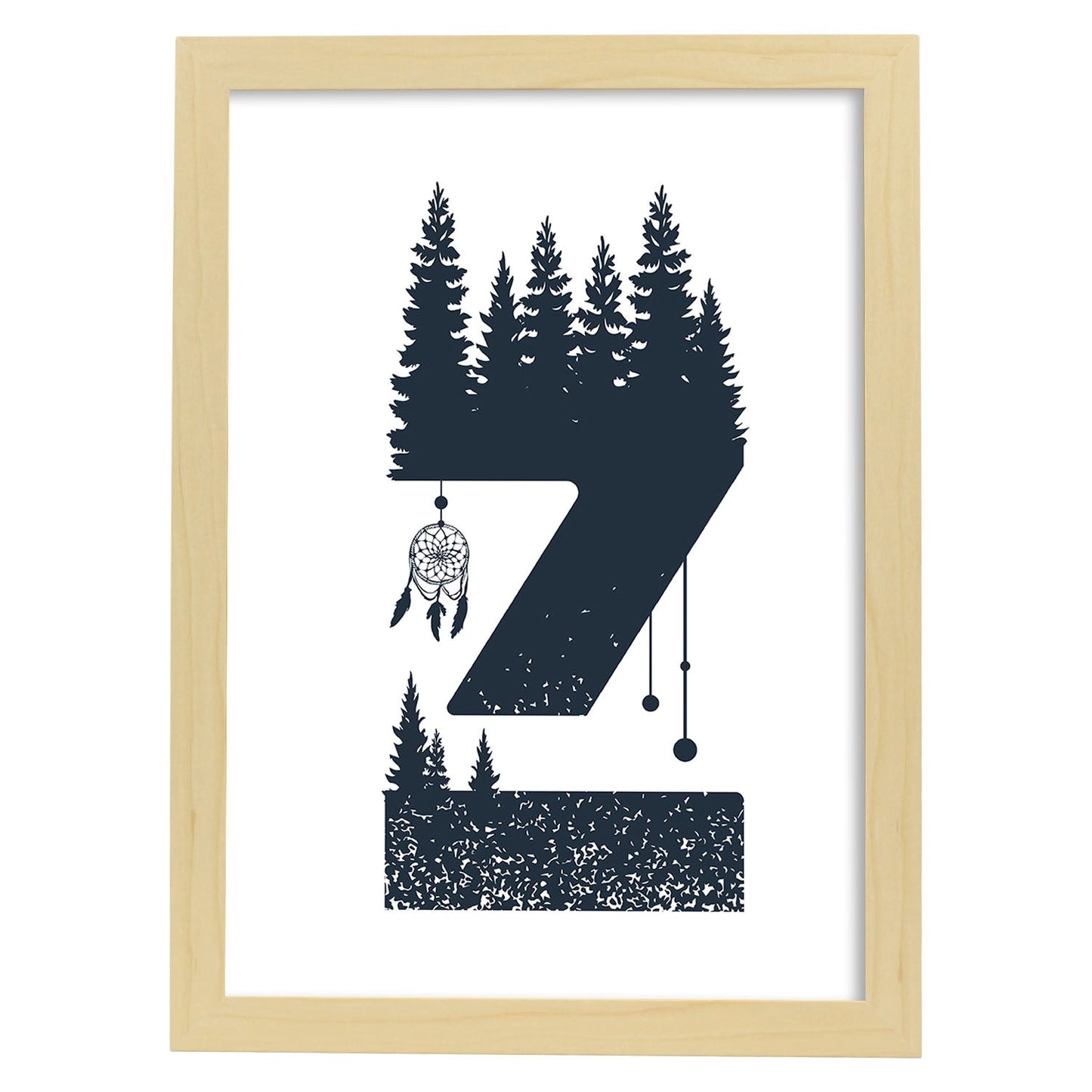 Letra Z con bosque y montañas. Naturaleza.Posters de letras con diseño.-Artwork-Nacnic-A3-Marco Madera clara-Nacnic Estudio SL