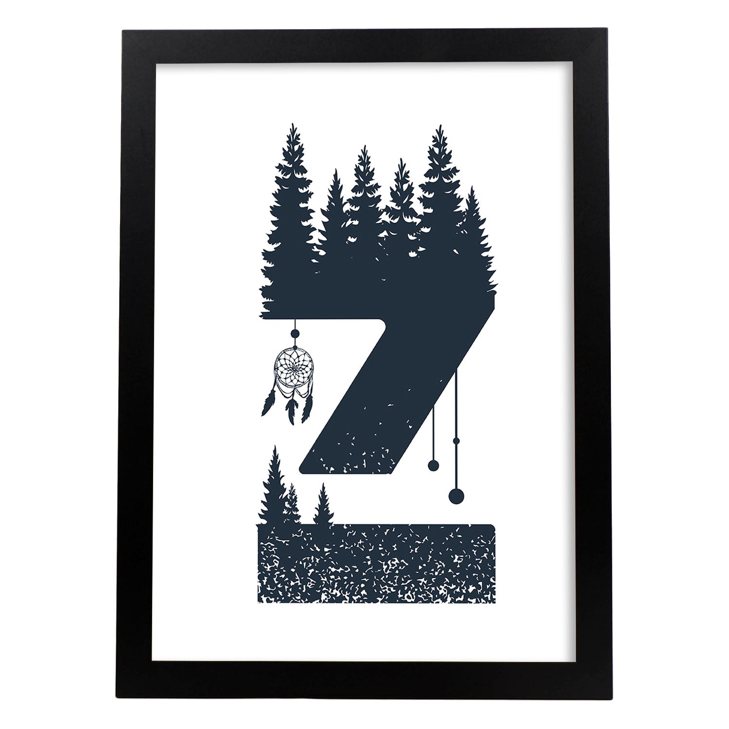 Letra Z con bosque y montañas. Naturaleza.Posters de letras con diseño.-Artwork-Nacnic-A3-Marco Negro-Nacnic Estudio SL