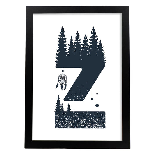 Letra Z con bosque y montañas. Naturaleza.Posters de letras con diseño.-Artwork-Nacnic-A4-Marco Negro-Nacnic Estudio SL
