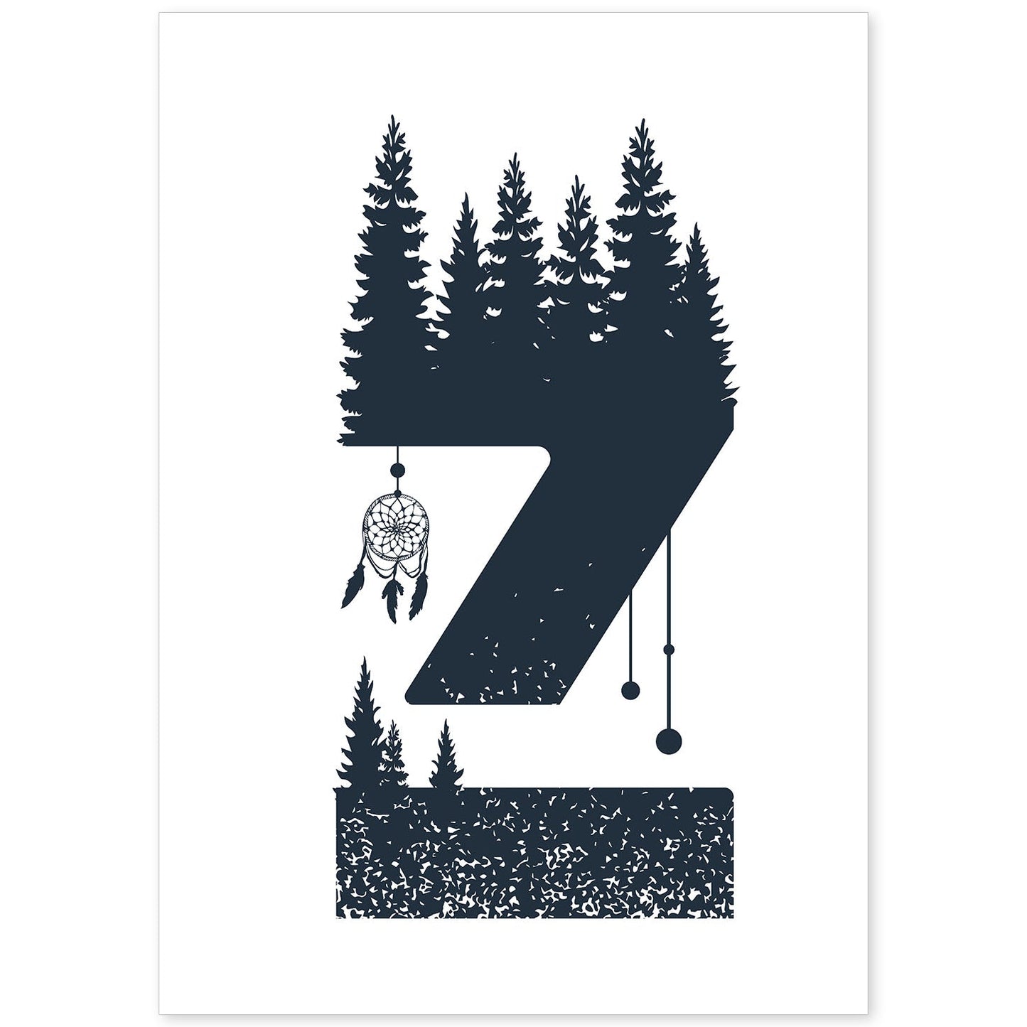 Letra Z con bosque y montañas. Naturaleza.Posters de letras con diseño.-Artwork-Nacnic-A4-Sin marco-Nacnic Estudio SL