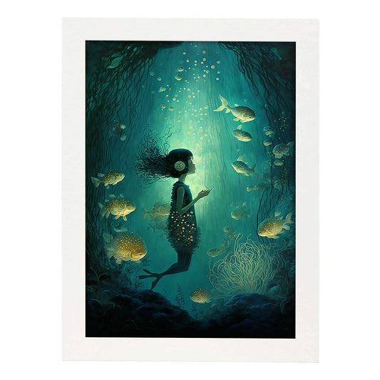 LIF nacnic submarino supranaturalista cinematográfico. Estampados de arte de pared estético para el diseño de dormitorio o sala de estar.-Artwork-Nacnic-A4-Marco Blanco-Nacnic Estudio SL