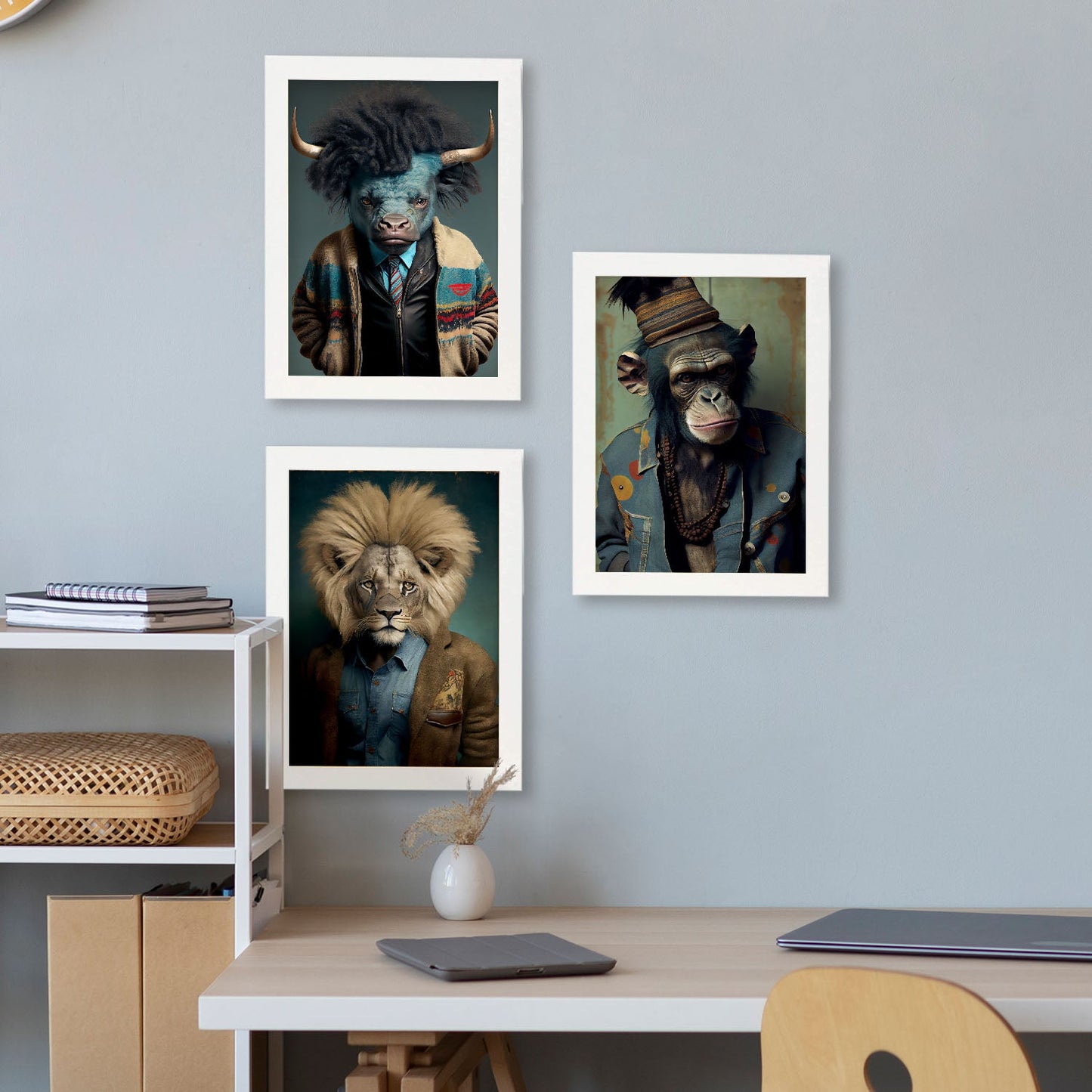 Lion Nacnic Human Animal Buffalo Chimpanzee. Estampados de arte de pared estético para el diseño de dormitorio o sala de estar-Artwork-Nacnic-Nacnic Estudio SL
