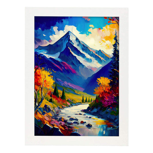 Los pinceles nacnic rakaposhi pincel de pintura al óleo colorfull feliz. Estampados de arte de pared estético para el diseño de dormitorio o sala de estar.-Artwork-Nacnic-A4-Marco Blanco-Nacnic Estudio SL