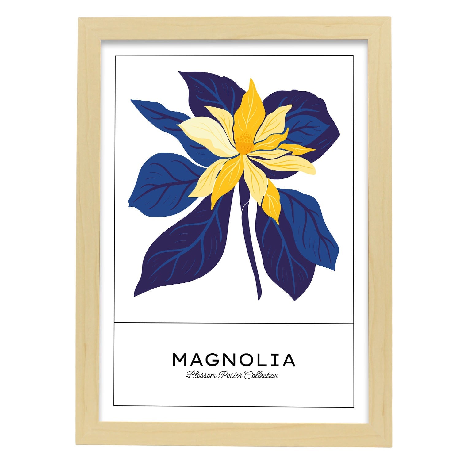 Magnolia Blue and Yellow-Artwork-Nacnic-A3-Marco Madera clara-Nacnic Estudio SL