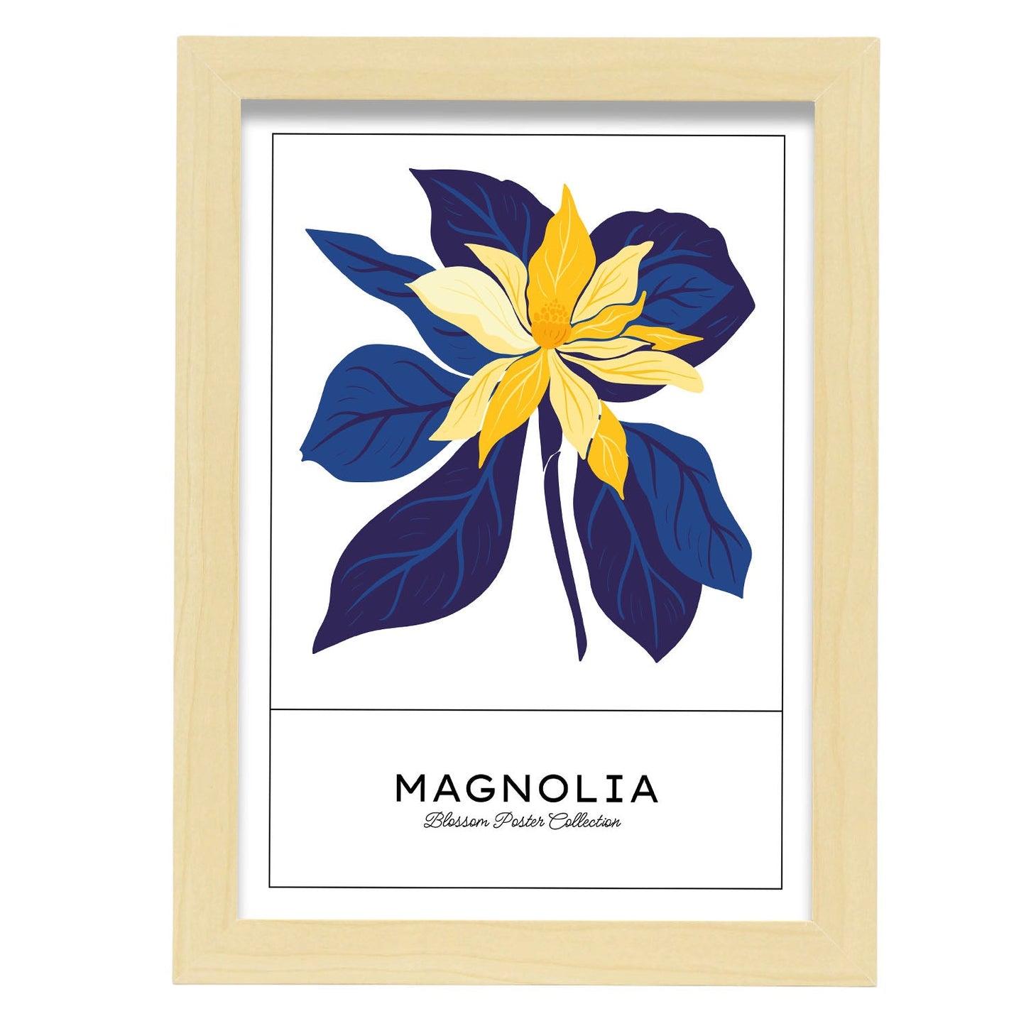 Magnolia Blue and Yellow-Artwork-Nacnic-A4-Marco Madera clara-Nacnic Estudio SL