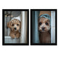 Set de 2 Cuadros Coloridos de Perro en la Ducha, Ilustración de Baño de Cachorros en Estilo Fotográfico, Lindos Animales para Decorar, Arte de Pared para Inodoro, Ducha, Baño, WC