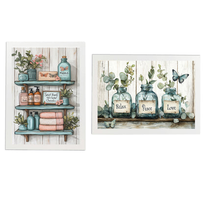 Set de 2 Cuadros de Inodoro con Encanto Impresión Ilustración de Vibraciones Positivas en Estilo Acuarela para Decorar las Paredes del Baño, Ducha, Lavabo, WC