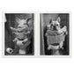 Set de 2 Cuadros de Animales con Periódico en el WC, Perro, Cerdo, Blanco y Negro con Ilustración Impresa en Estilo B/N para Decorar las Paredes del WC, Cuarto de Baño, Aseo, WC