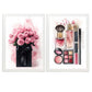 Set de 2 Cuadros de Maquillaje y Cosmética con Flores Rosas, Ilustración impresa para decorar las paredes del WC, Tocador, Baño, Vestidor, Salón