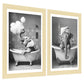Set de 2 Cuadros Elefante en la Bañera con Simpáticos Animales en Blanco y Negro Ilustración impresa para decorar las paredes del Inodoro, Ducha, Cuarto de baño, Aseo, WC