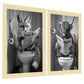 Set de 2 Cuadros de Animales con Periódico En el Inodoro, Toro, Zorro, Blanco y Negro con Ilustración Impresa en Estilo B/N para Decorar las Paredes del Inodoro, Baño, Lavabo, WC